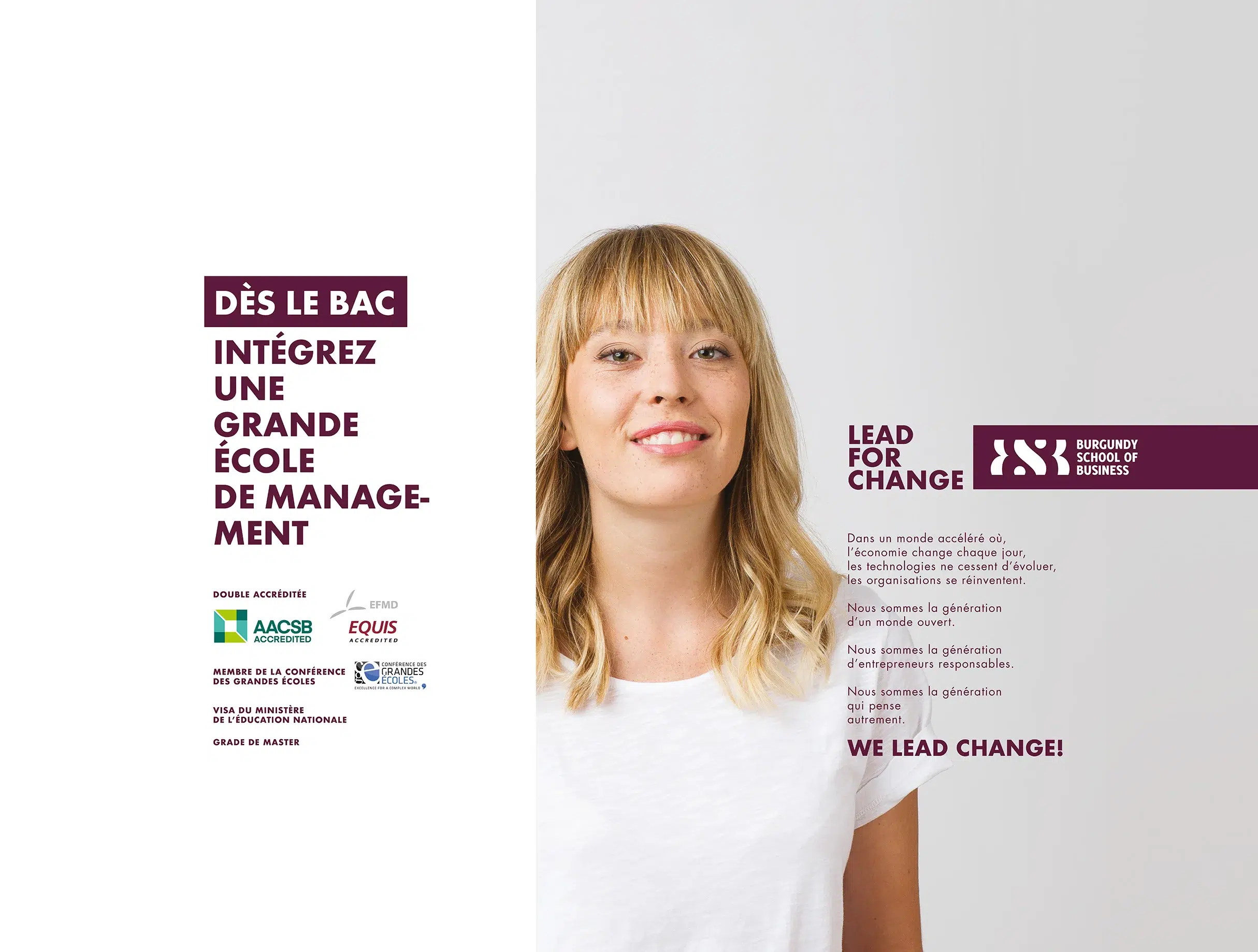 Portrait d'étudiante par un photographe publicité Lyon pour la campagne Burgundy School of Business.