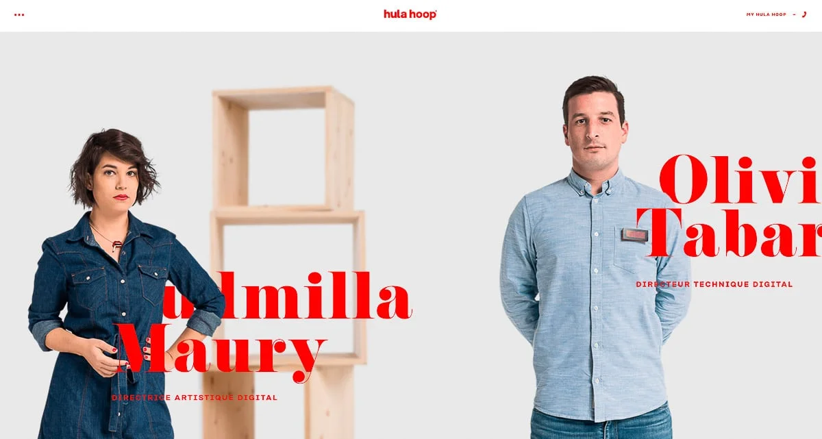 Agence de communication Hula Hoop : page web affichant les portraits de Ludmilla Maury et Olivier Tabar.